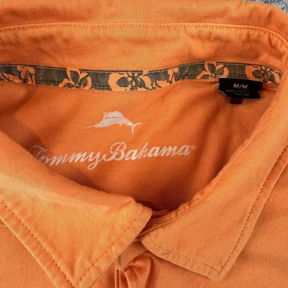 Tommy Bahama Mens Medium Short Sleeve Lightweight Pima Cotton Orange Polo Shirt - Picture 3 of 10